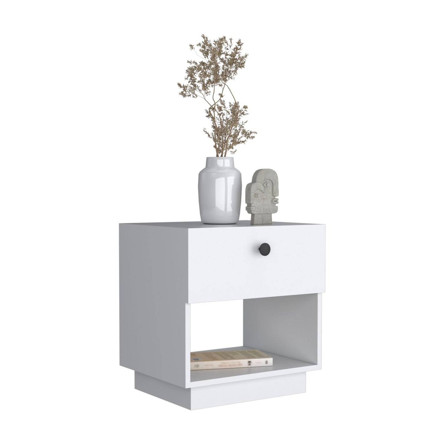 Single Drawer Nightstand 19"H with Open Storage Shelf, White image 3
