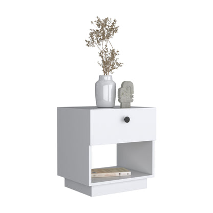 Single Drawer Nightstand 19"H with Open Storage Shelf, White image 3