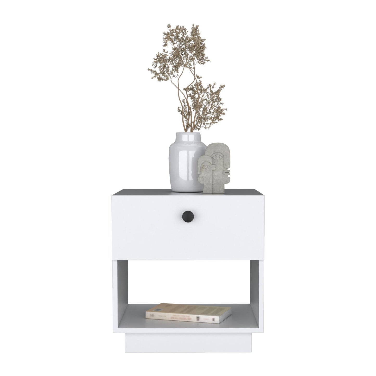 Single Drawer Nightstand 19"H with Open Storage Shelf, White image 6