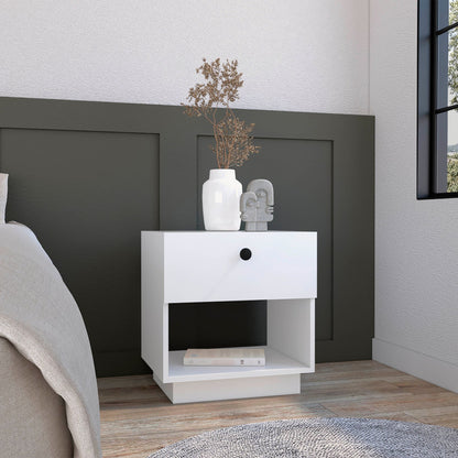 Single Drawer Nightstand 19"H with Open Storage Shelf, White image 1