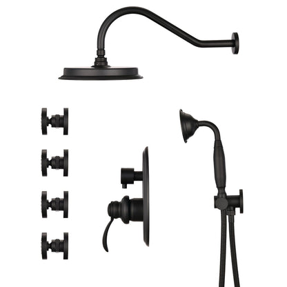 Single-Handle 4-Spray Patterns Bathroom Rain Shower Faucet with Body Jet Handshower in Matte Black (Valve Included) image 7