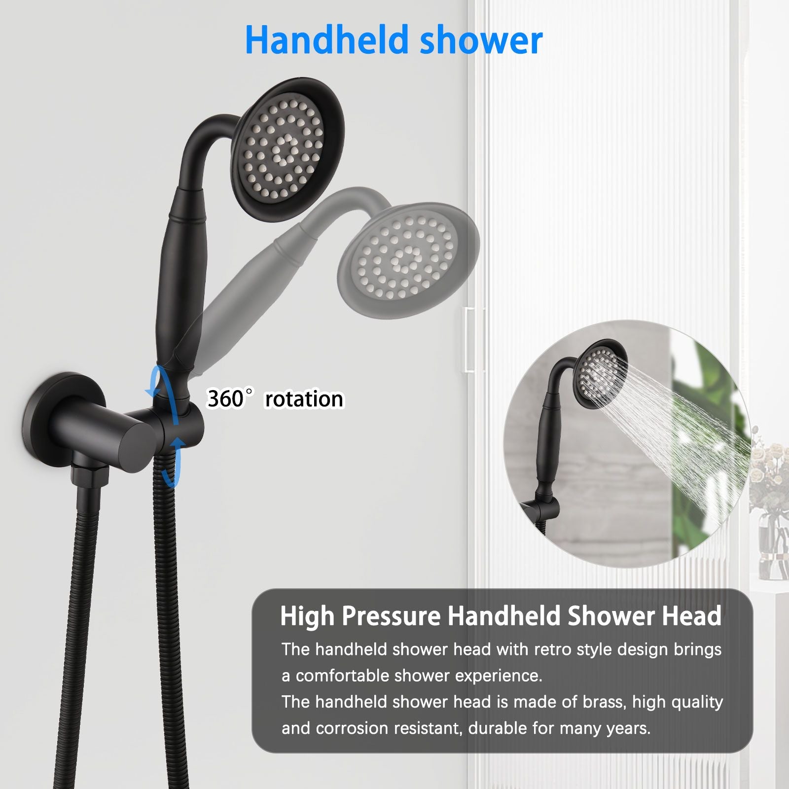Single-Handle 4-Spray Patterns Bathroom Rain Shower Faucet with Body Jet Handshower in Matte Black (Valve Included) image 3