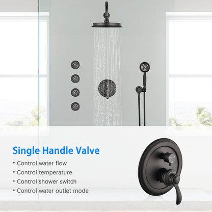 Single-Handle 4-Spray Patterns Bathroom Rain Shower Faucet with Body Jet Handshower in Matte Black (Valve Included) image 5