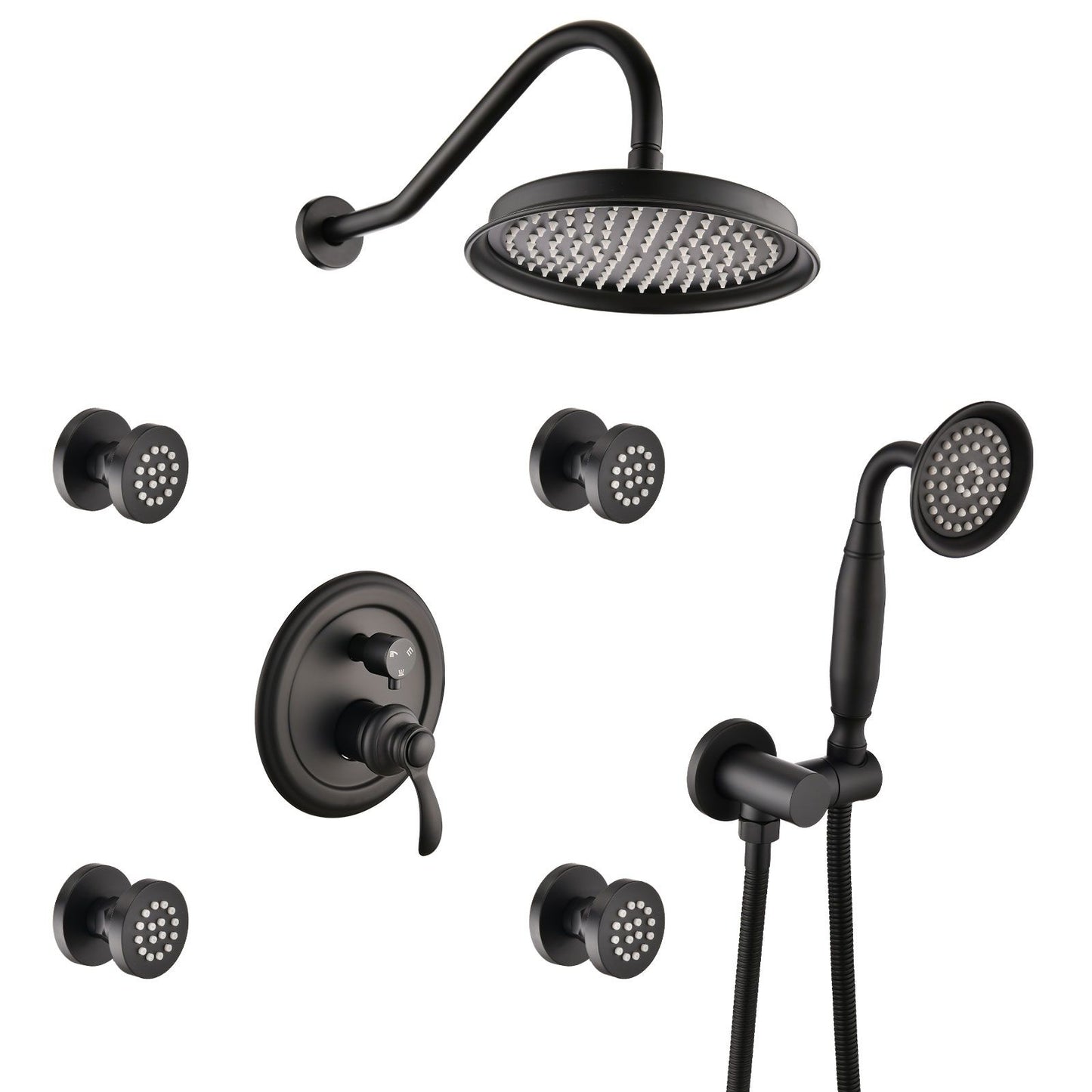 Single-Handle 4-Spray Patterns Bathroom Rain Shower Faucet with Body Jet Handshower in Matte Black (Valve Included) image 1