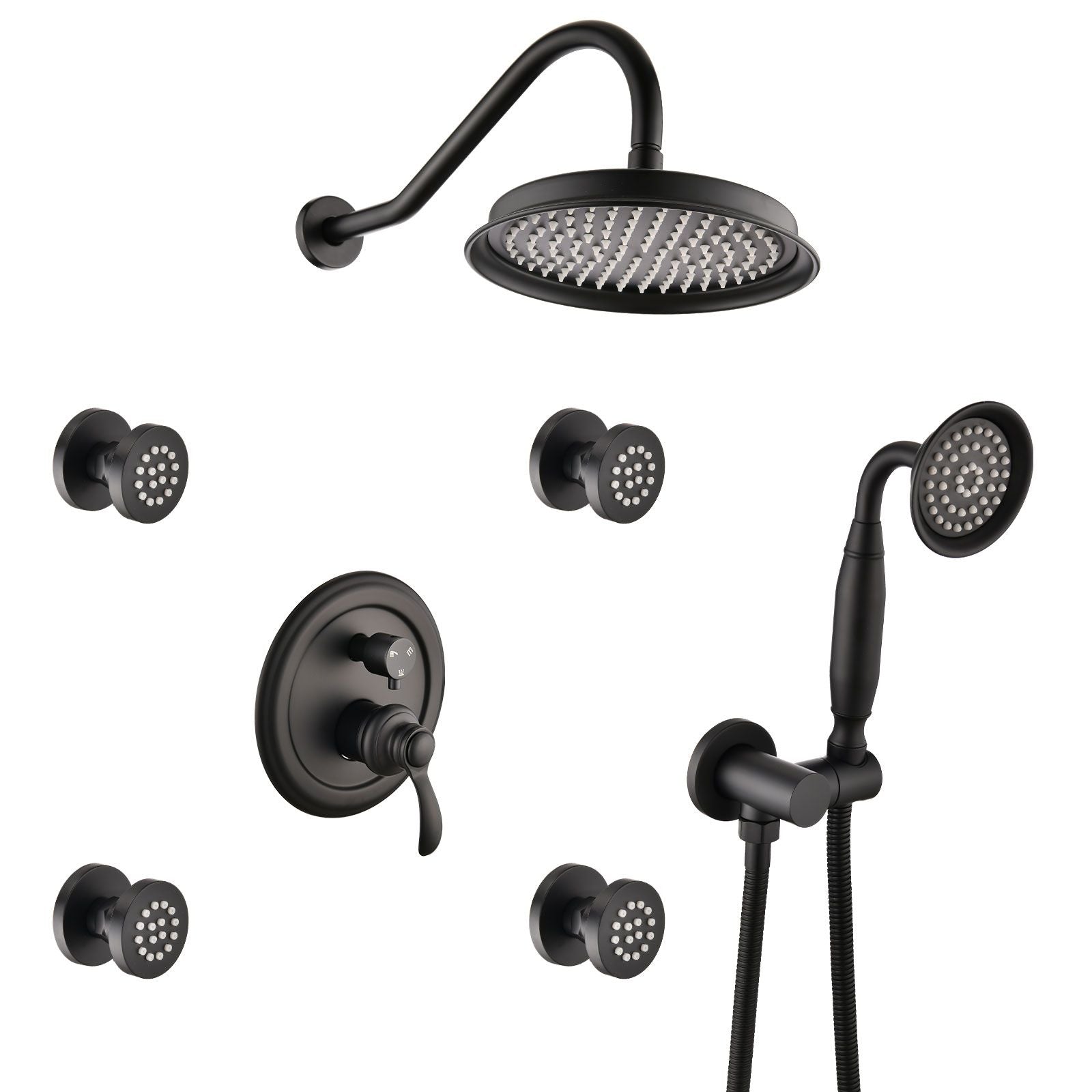 Single-Handle 4-Spray Patterns Bathroom Rain Shower Faucet with Body Jet Handshower in Matte Black (Valve Included) image 1