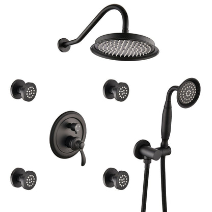 Single-Handle 4-Spray Patterns Bathroom Rain Shower Faucet with Body Jet Handshower in Matte Black (Valve Included) image 1
