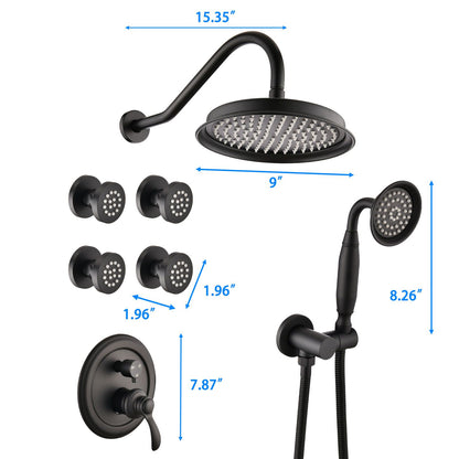 Single-Handle 4-Spray Patterns Bathroom Rain Shower Faucet with Body Jet Handshower in Matte Black (Valve Included) image 8