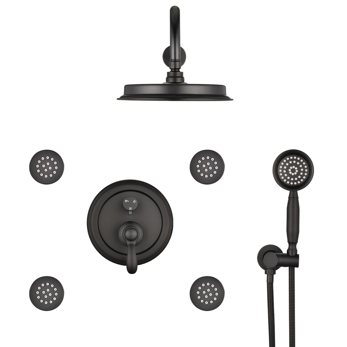 Single-Handle 4-Spray Patterns Bathroom Rain Shower Faucet with Body Jet Handshower in Matte Black (Valve Included) image 6