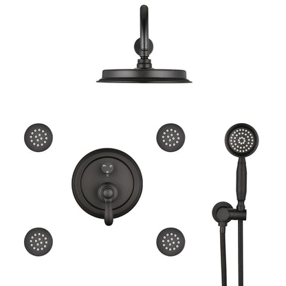 Single-Handle 4-Spray Patterns Bathroom Rain Shower Faucet with Body Jet Handshower in Matte Black (Valve Included) image 6