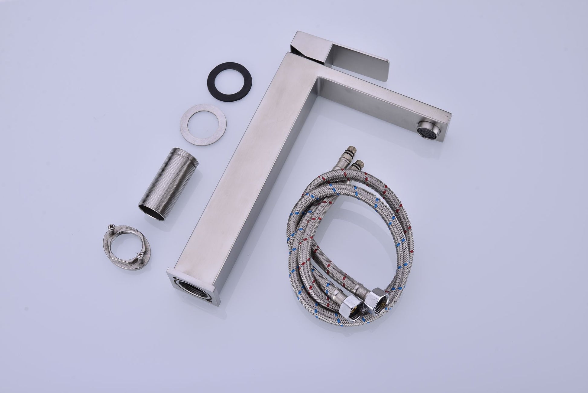Single Handle Brushed Nickel Vanity Bathroom Faucet - Under Sink View