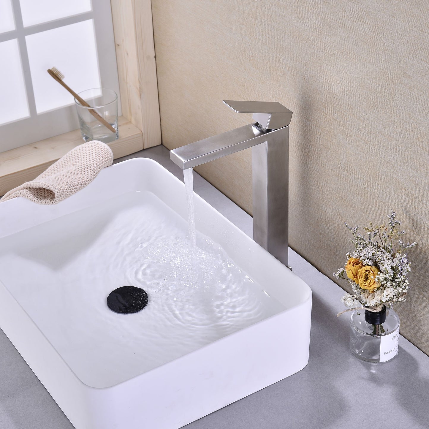 Single Handle Brushed Nickel Vanity Bathroom Faucet - Aerator Detail