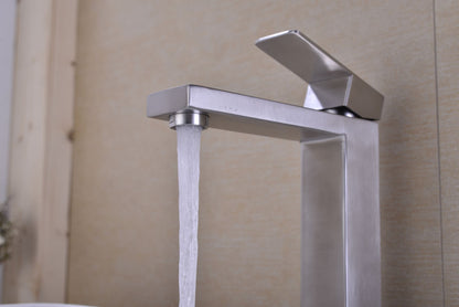 Single Handle Brushed Nickel Vanity Bathroom Faucet - Angle View