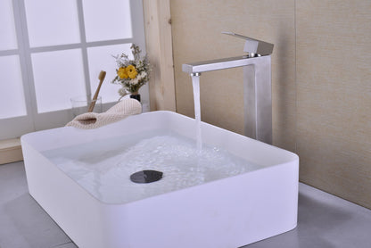 Single Handle Brushed Nickel Vanity Bathroom Faucet - Close Up Handle