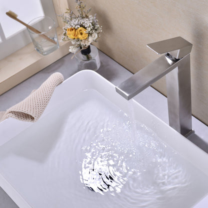 Single Handle Brushed Nickel Vanity Bathroom Faucet - Water Flow