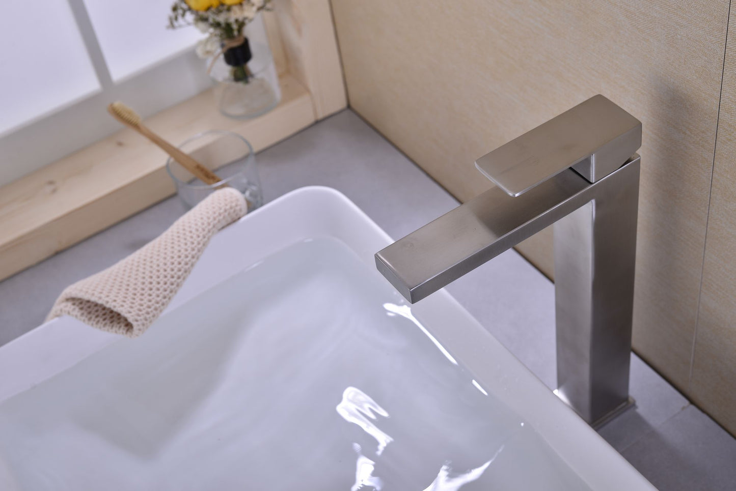 Single Handle Brushed Nickel Vanity Bathroom Faucet - Dimensions