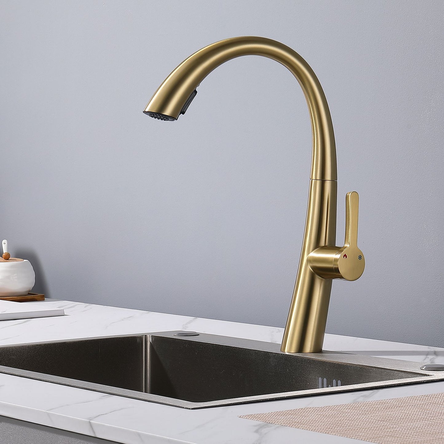 Single Handle Stainless Steel Pull Out Kitchen Faucet image 2