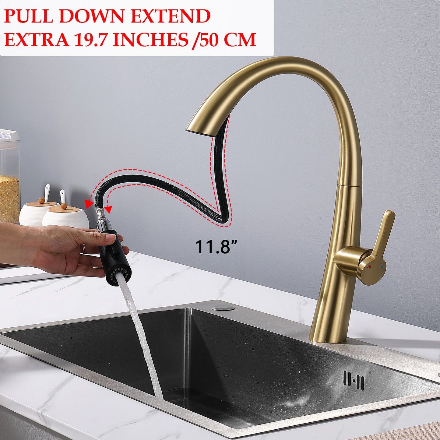 Single Handle Stainless Steel Pull Out Kitchen Faucet image 3