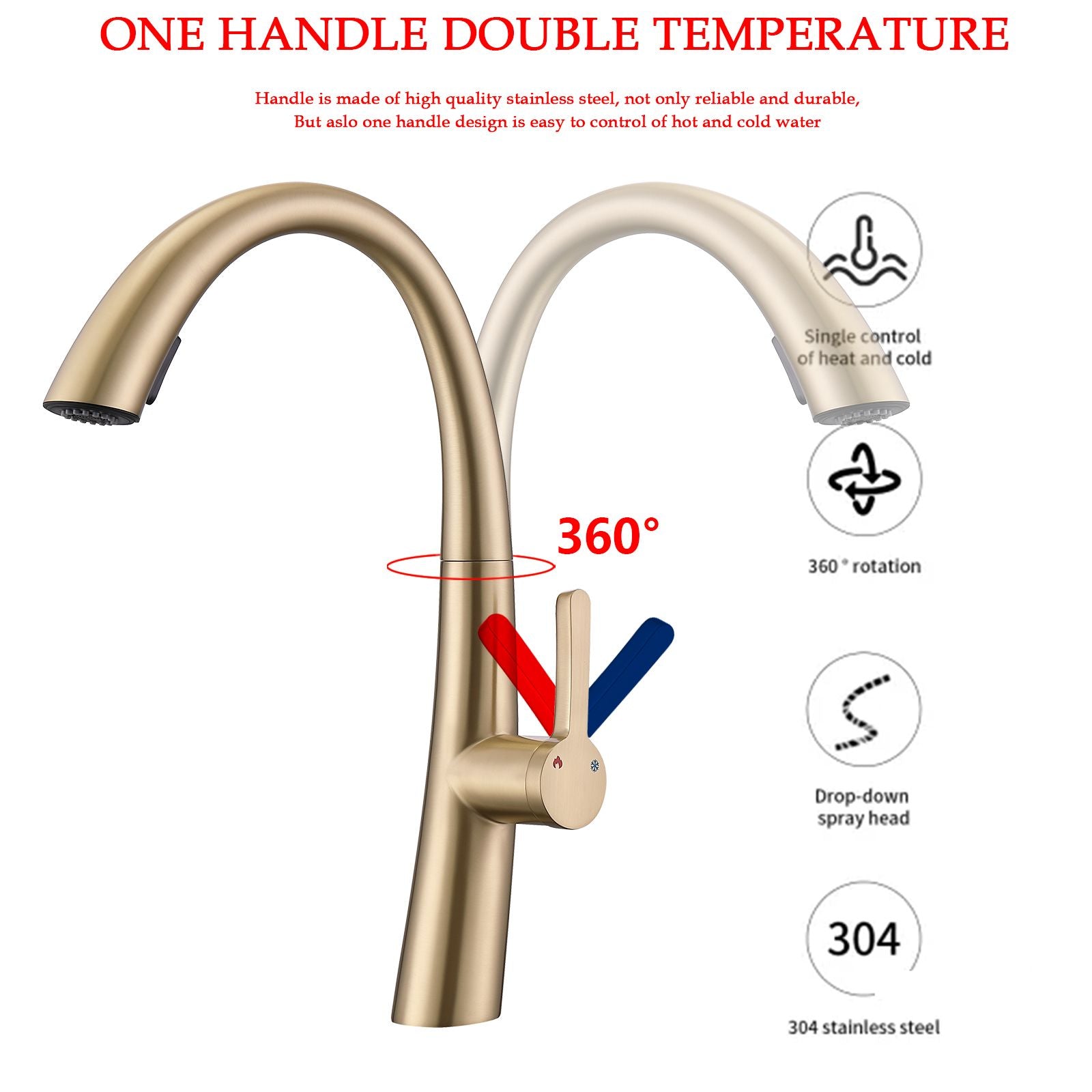 Single Handle Stainless Steel Pull Out Kitchen Faucet image 4