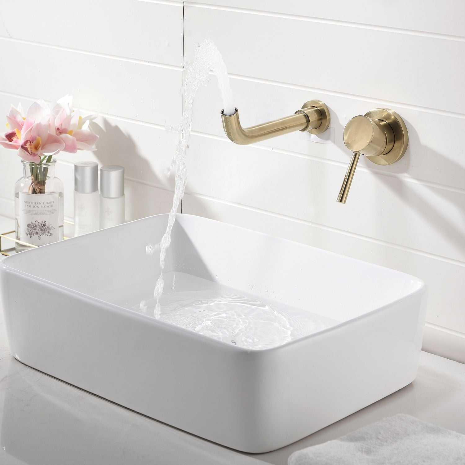 Single Lever Handle Wall Mounted Bathroom sink Faucet image 4