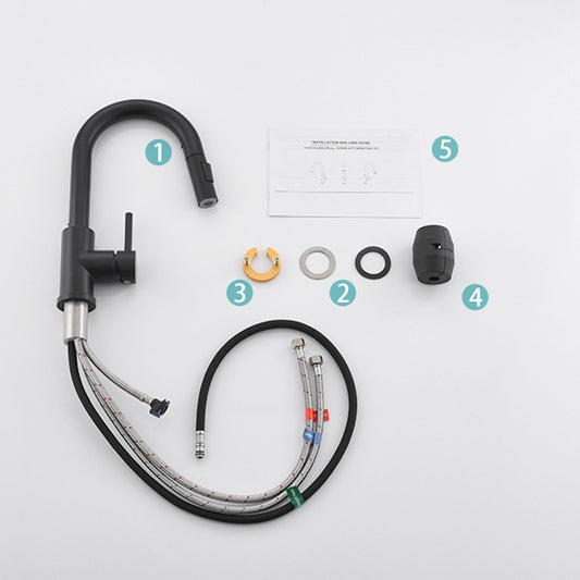 Black kitchen faucet with pull down sprayer front view
