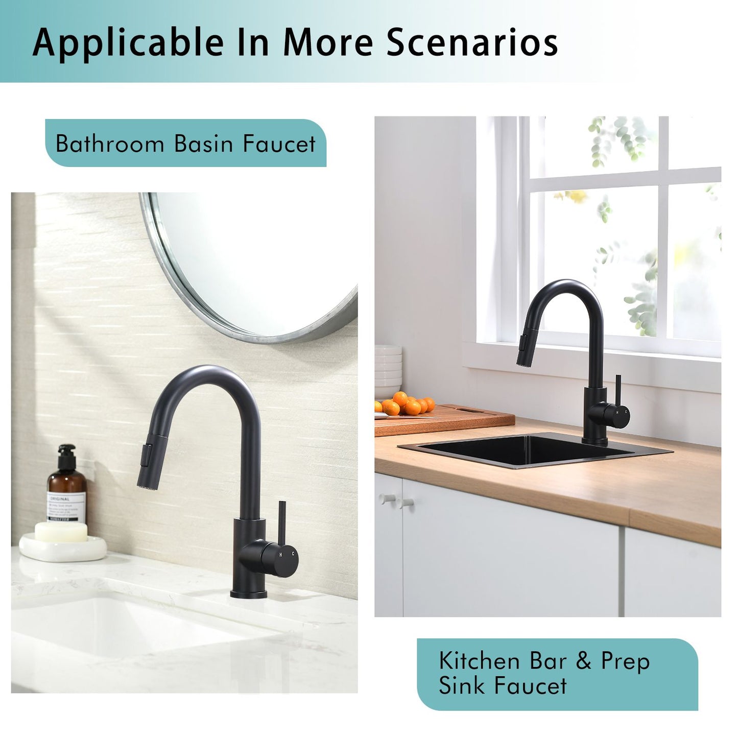 Sink Faucet, Black Kitchen Faucets with Pull Down Sprayer, Bathroom Sink Faucets Mini Bar Prep Faucet image 3