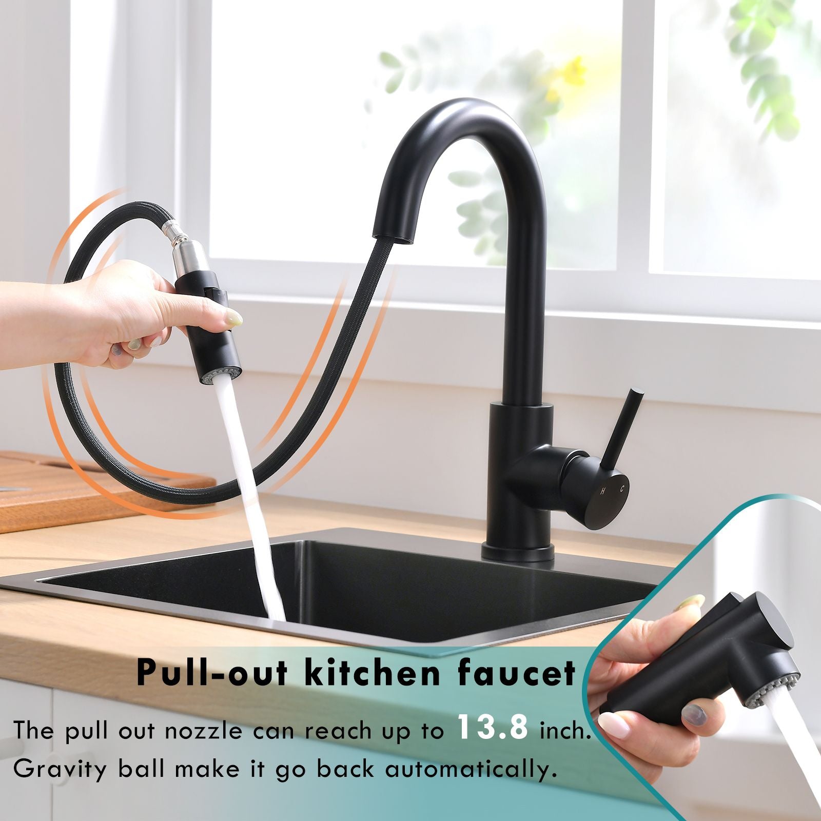 Sink Faucet, Black Kitchen Faucets with Pull Down Sprayer, Bathroom Sink Faucets Mini Bar Prep Faucet image 6