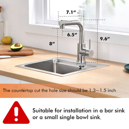 Sink Faucet, Brushed Nickel Kitchen Faucets with Pull Down Sprayer, Bathroom Sink Faucets Mini Bar Prep Faucet image 7