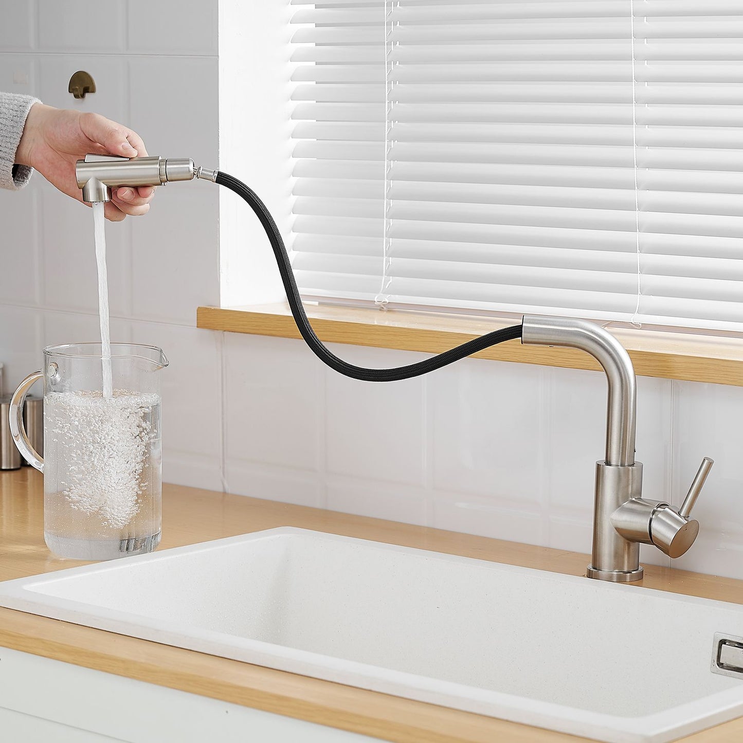 Sink Faucet, Brushed Nickel Kitchen Faucets with Pull Down Sprayer, Bathroom Sink Faucets Mini Bar Prep Faucet image 2