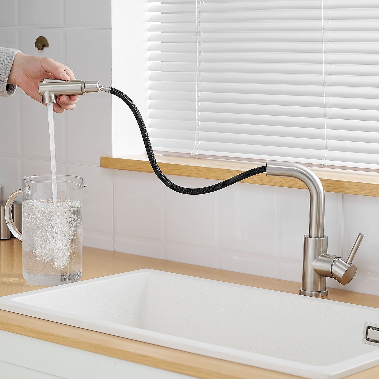 Sink Faucet, Brushed Nickel Kitchen Faucets with Pull Down Sprayer, Bathroom Sink Faucets Mini Bar Prep Faucet image 2