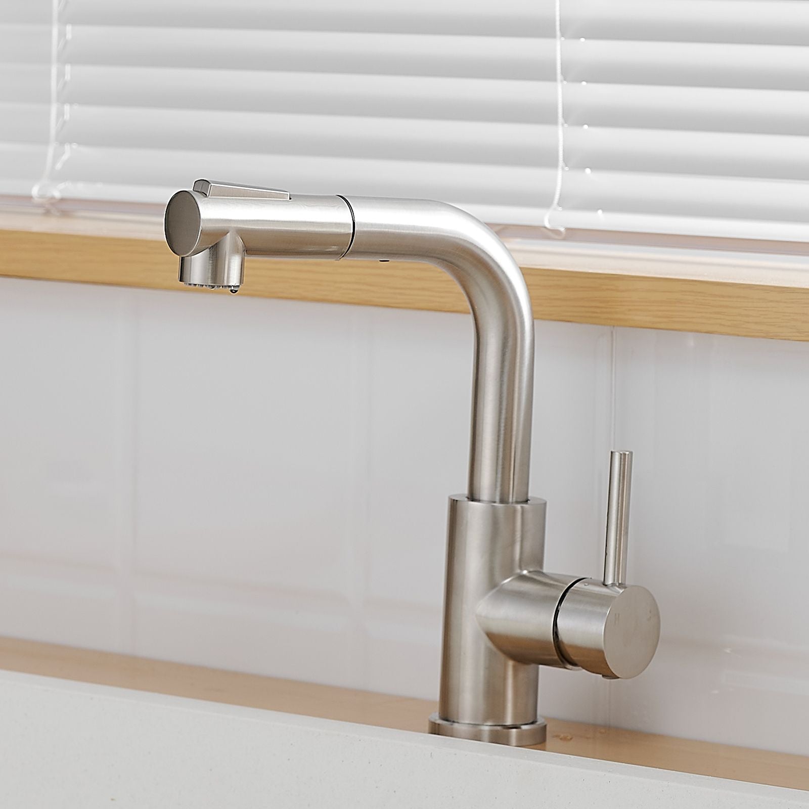 Sink Faucet, Brushed Nickel Kitchen Faucets with Pull Down Sprayer, Bathroom Sink Faucets Mini Bar Prep Faucet image 3