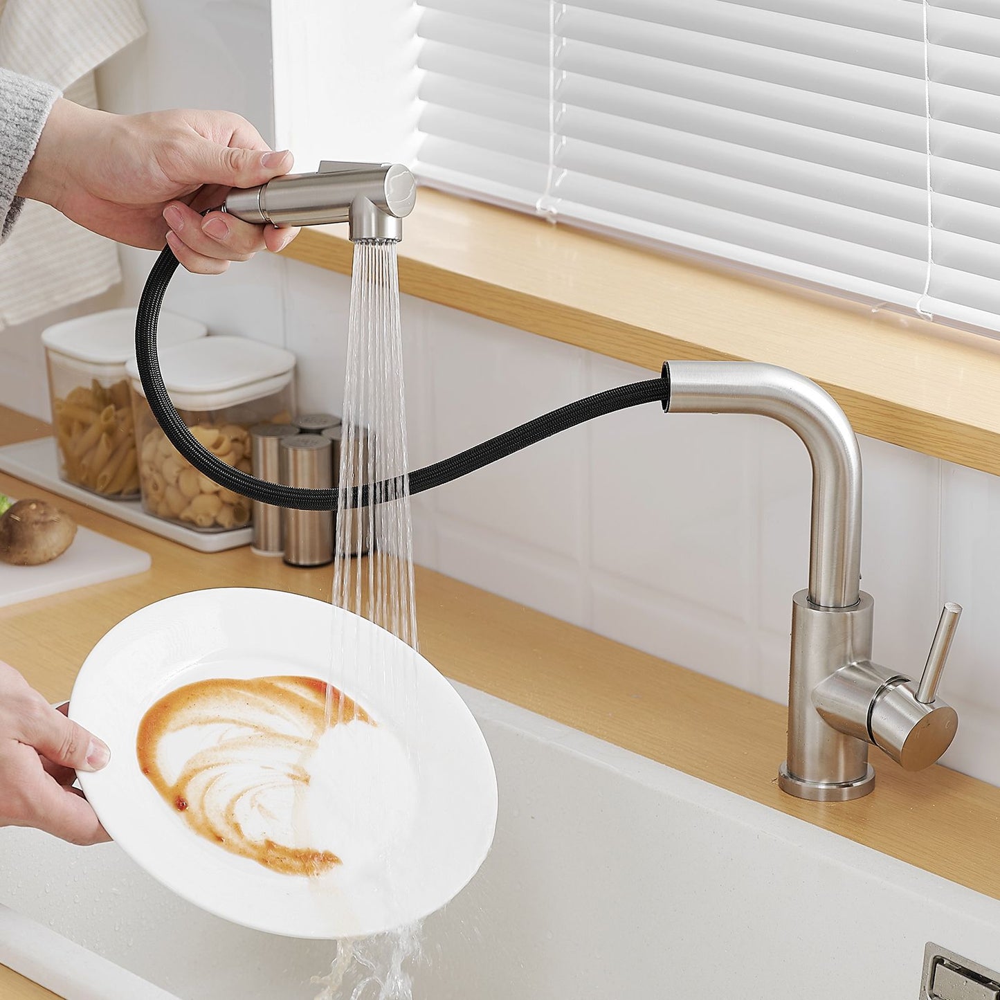 Sink Faucet, Brushed Nickel Kitchen Faucets with Pull Down Sprayer, Bathroom Sink Faucets Mini Bar Prep Faucet image 8