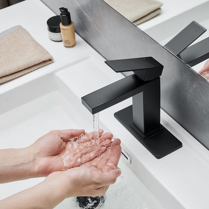 Sink Faucet With Deck Plate Waterfall Black with Pop Up Drain and Supply Lines Bathroom faucets for Sink 1 Hole One Hand image 3