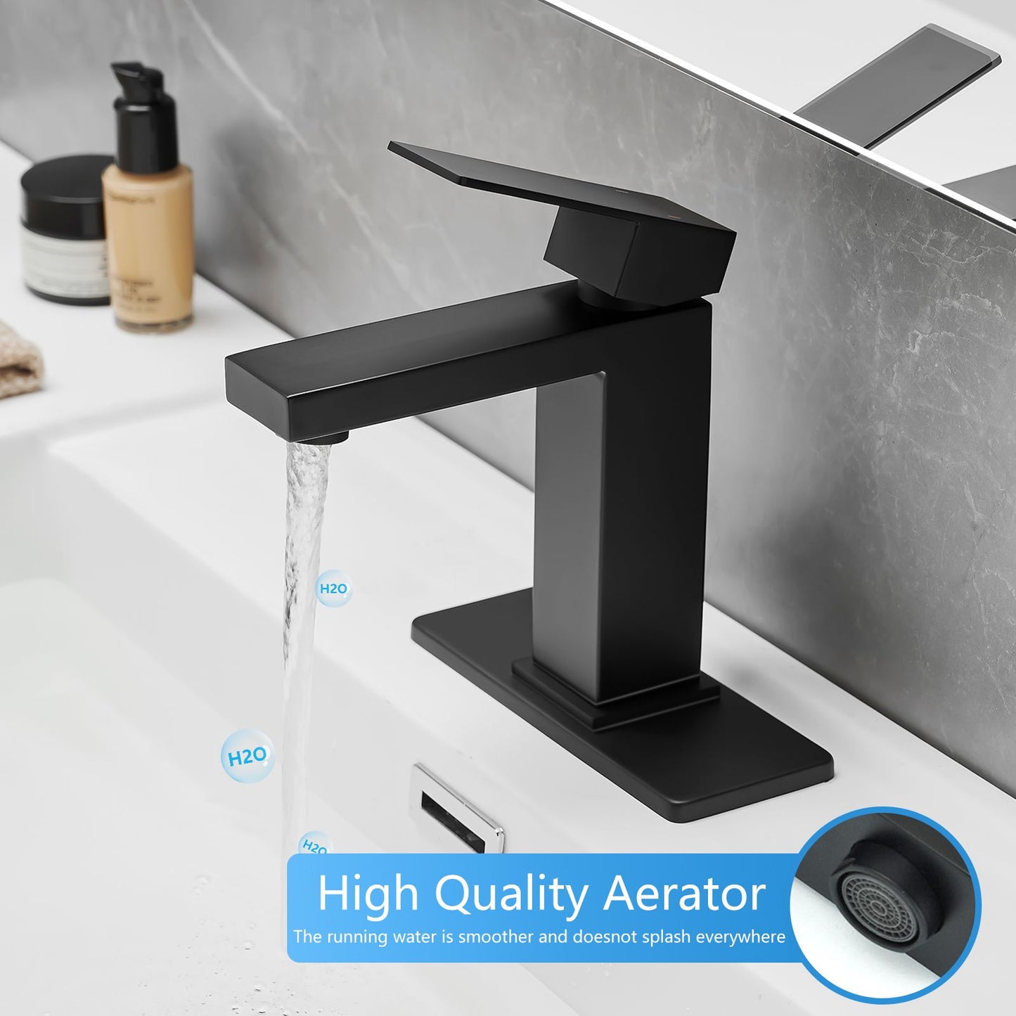Sink Faucet With Deck Plate Waterfall Black with Pop Up Drain and Supply Lines Bathroom faucets for Sink 1 Hole One Hand image 5