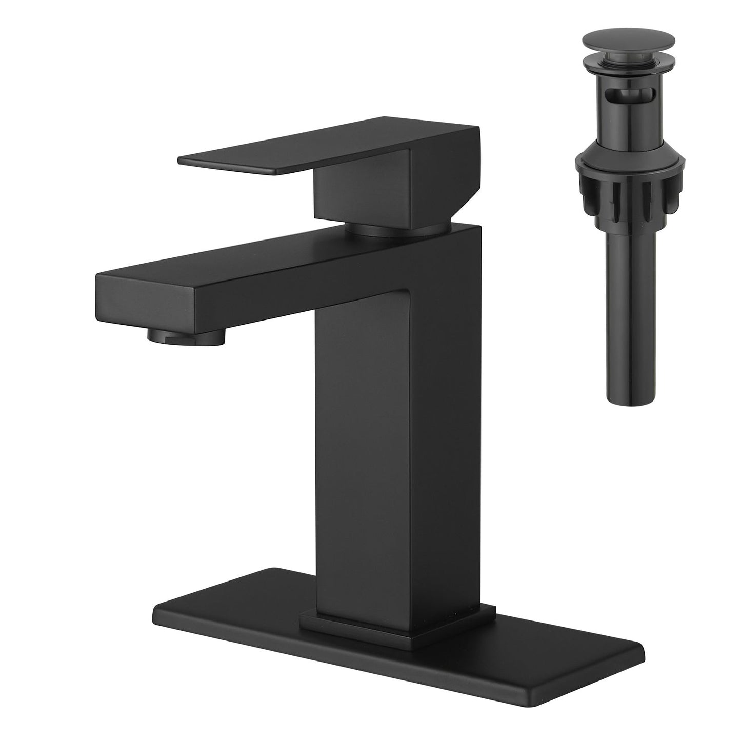Sink Faucet With Deck Plate Waterfall Black with Pop Up Drain and Supply Lines Bathroom faucets for Sink 1 Hole One Hand image 1
