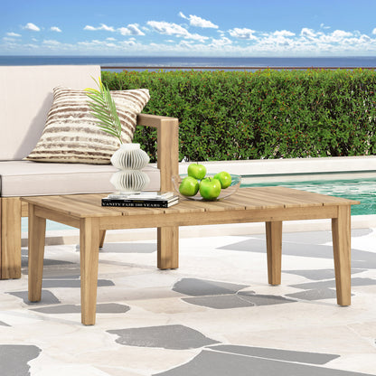 Acacia Wood Outdoor Coffee Table, Light Brown, 14'' H X 23.5'' W X 39.5'' L image 4