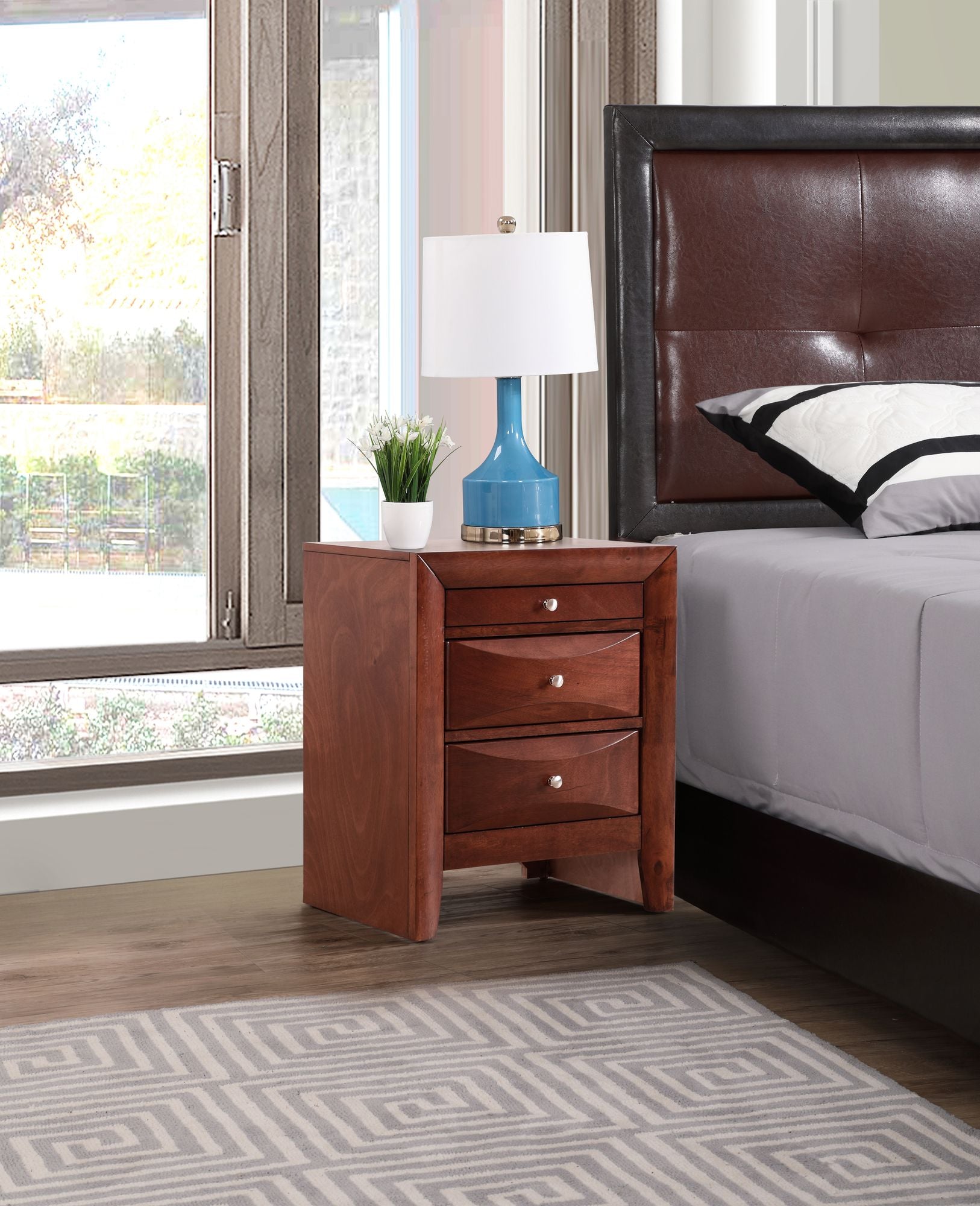 Sleek Cherry Nightstand With Storage image 1