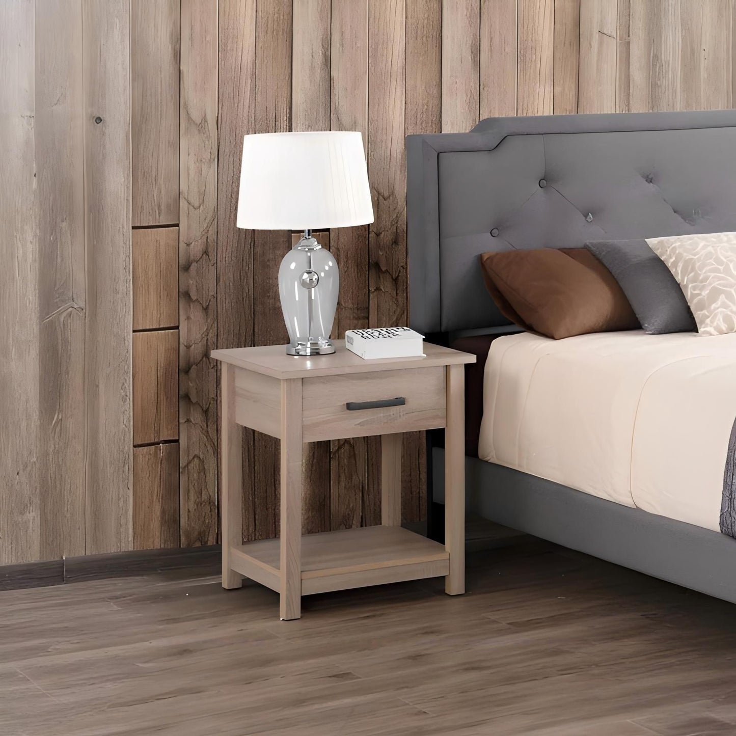 Sleek Contemporary Nightstand In Sandle Wood image 1