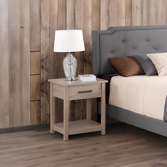 Sleek contemporary nightstand in sandle wood front view