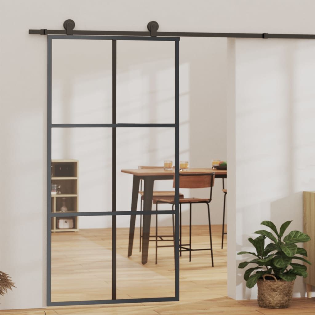 Sliding Door ESG Glass and Aluminum 40.2x80.7 Black - Front View