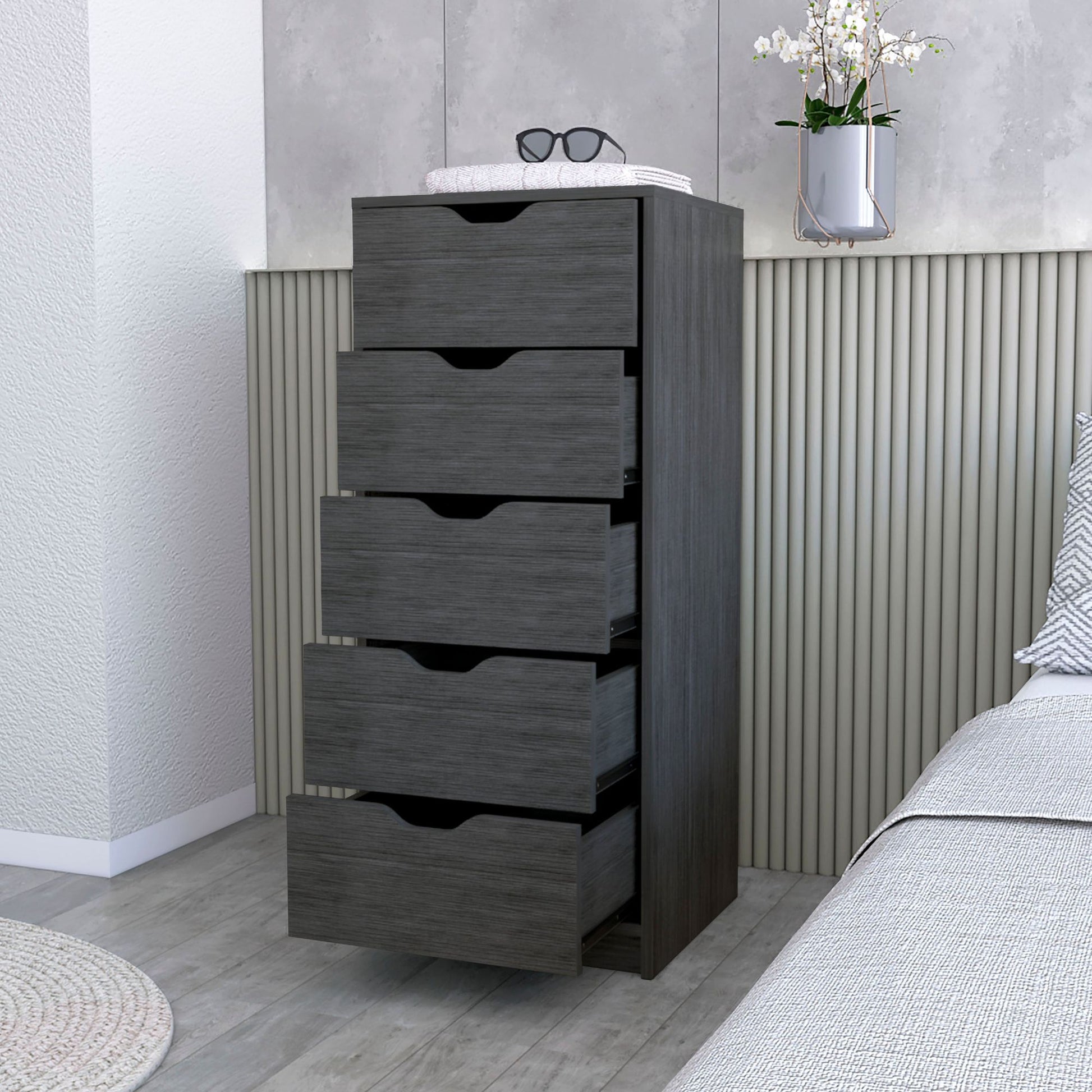 Smokey Oak 5 Narrow Drawer Dresser image 2