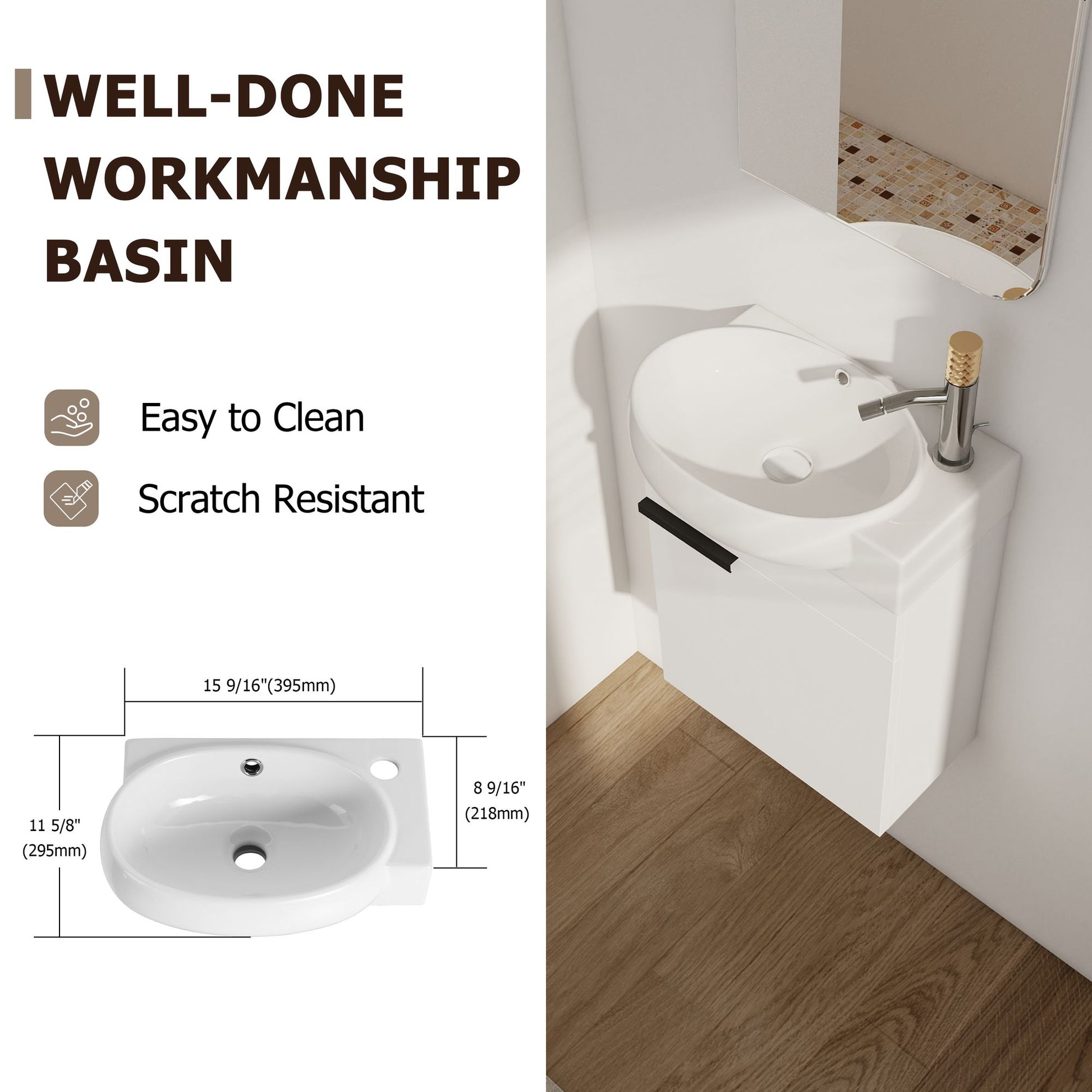 Soft Close Doors Bathroom Vanity With Sink,16 Inch For Small Bathroom image 7