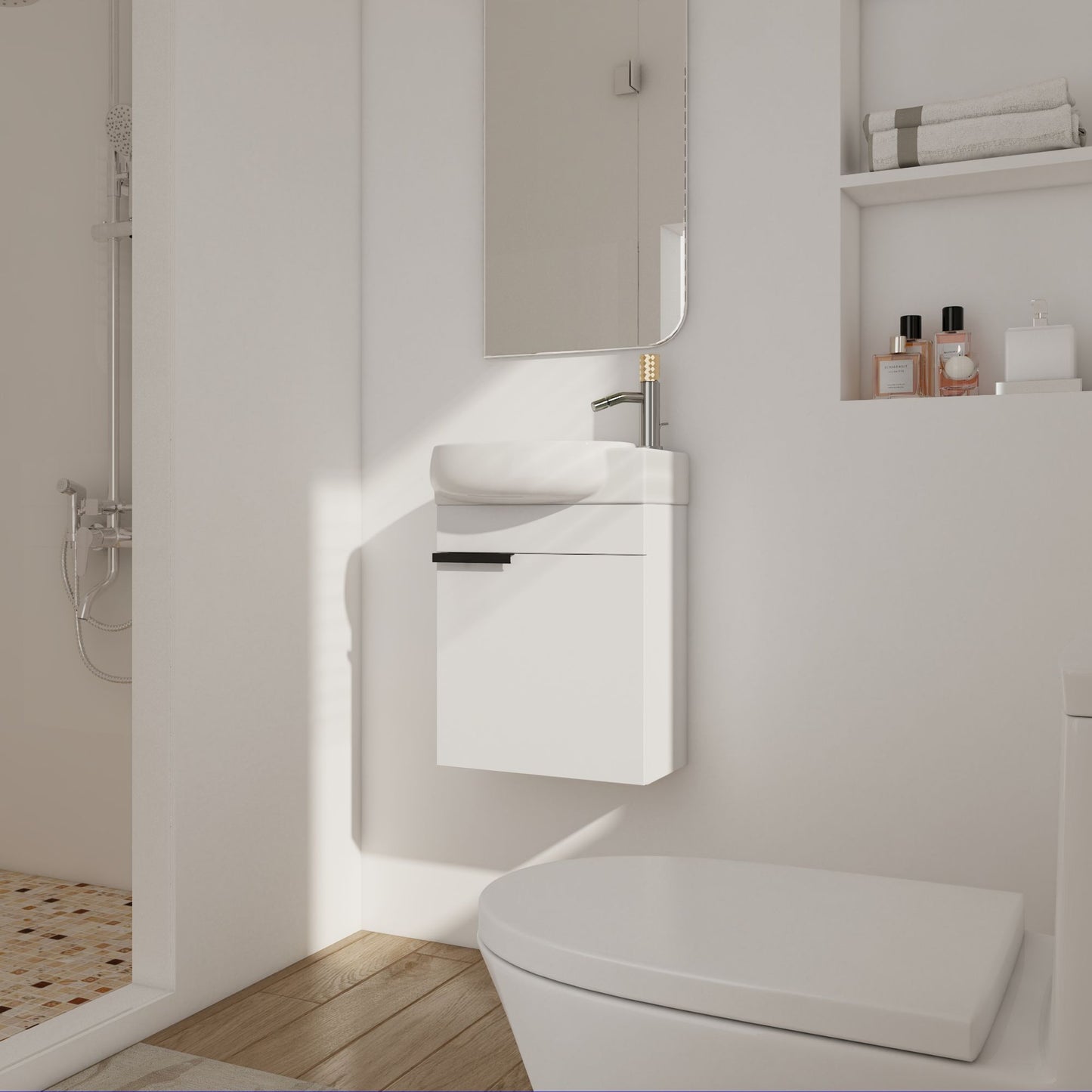 Soft Close Doors Bathroom Vanity With Sink,16 Inch For Small Bathroom image 1