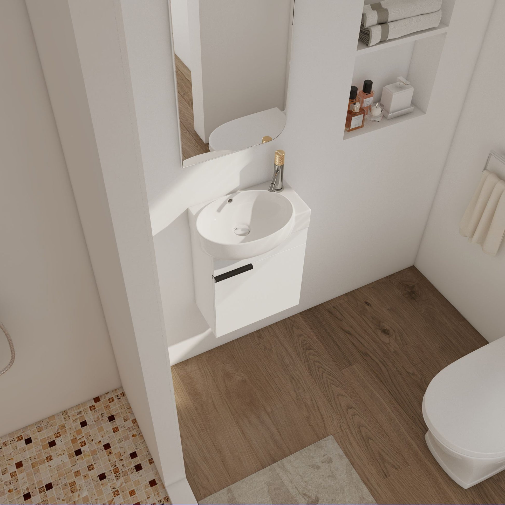 Soft Close Doors Bathroom Vanity With Sink,16 Inch For Small Bathroom image 3