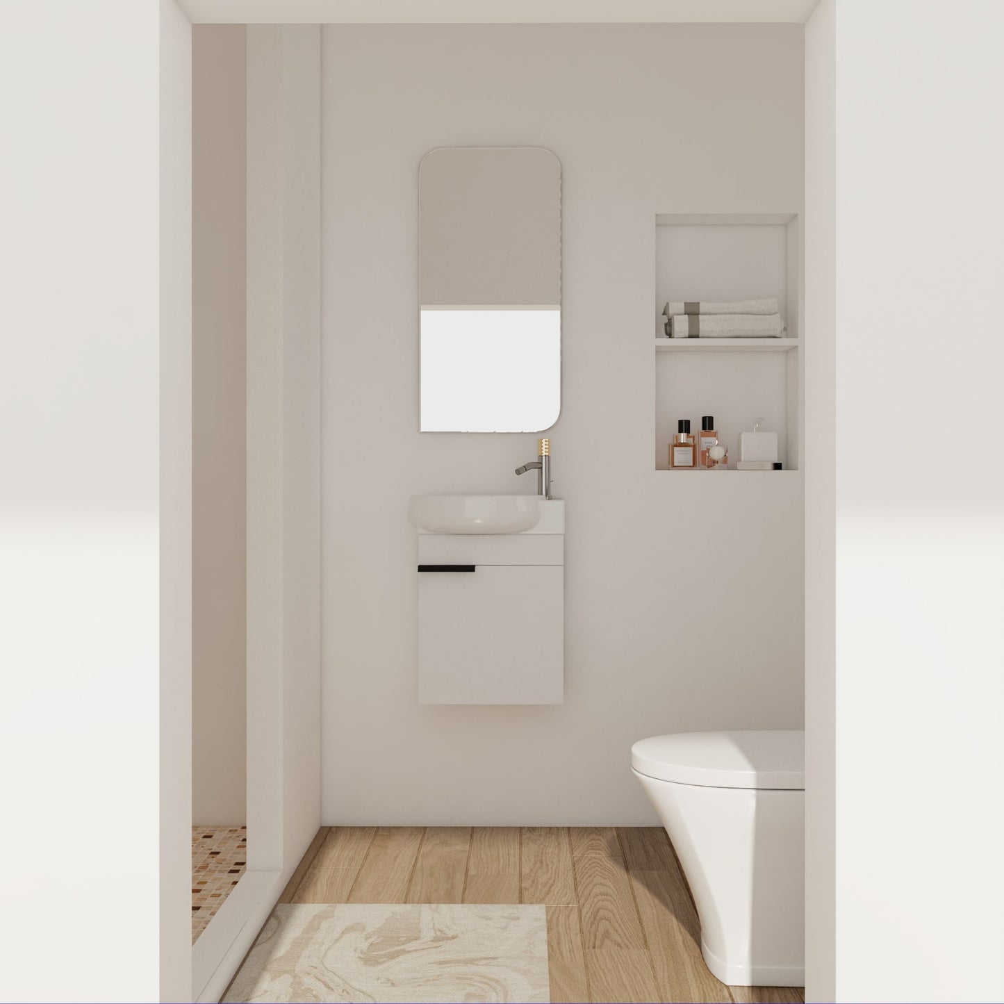 Soft Close Doors Bathroom Vanity With Sink,16 Inch For Small Bathroom image 2