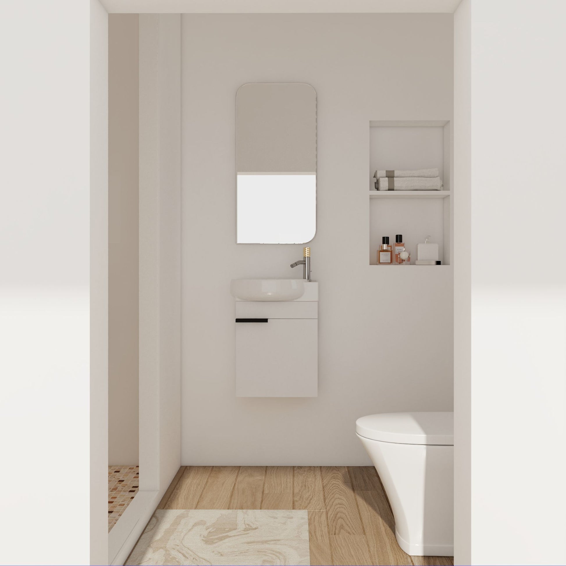 Soft Close Doors Bathroom Vanity With Sink,16 Inch For Small Bathroom image 2