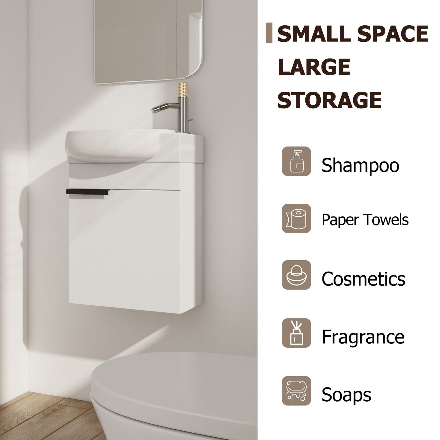 Soft Close Doors Bathroom Vanity With Sink,16 Inch For Small Bathroom image 6