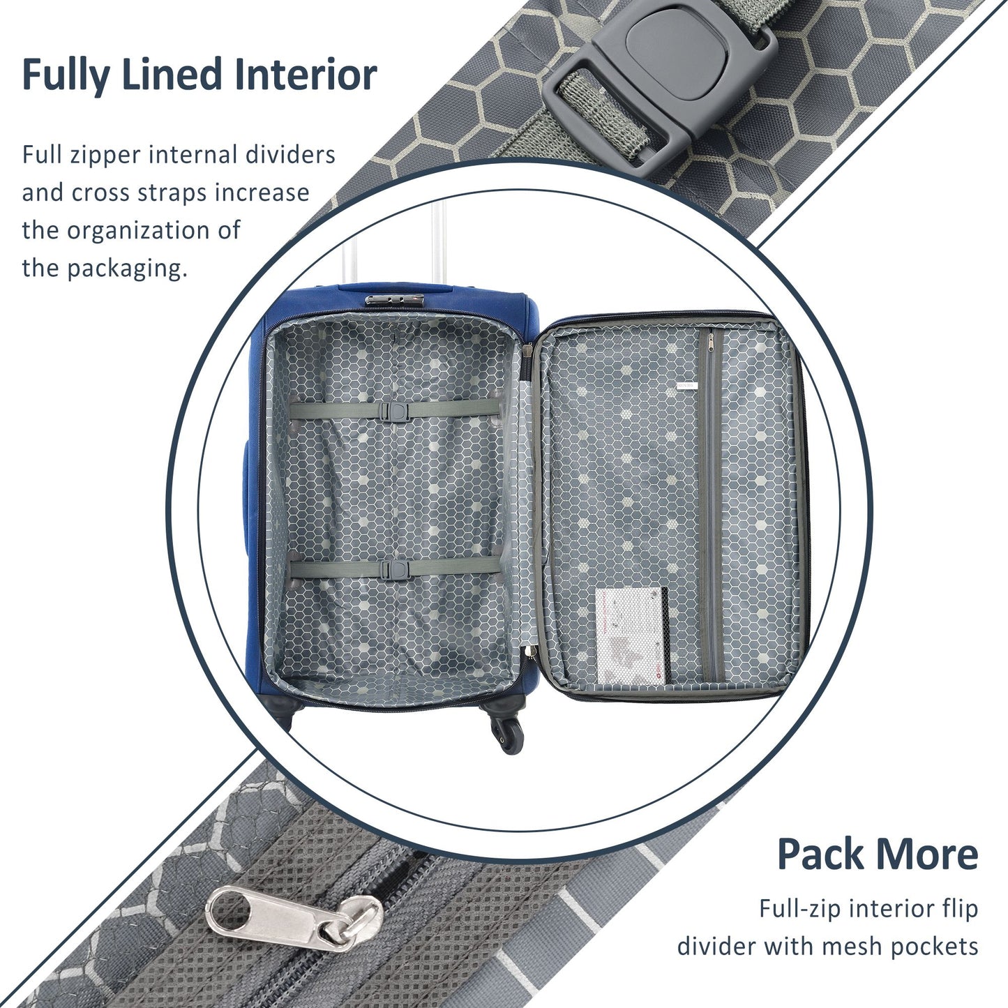 Softside Luggage Expandable 3 Piece Set Suitcase Upright Spinner Softshell Lightweight Luggage Travel Set-22/26/30 inche image 5