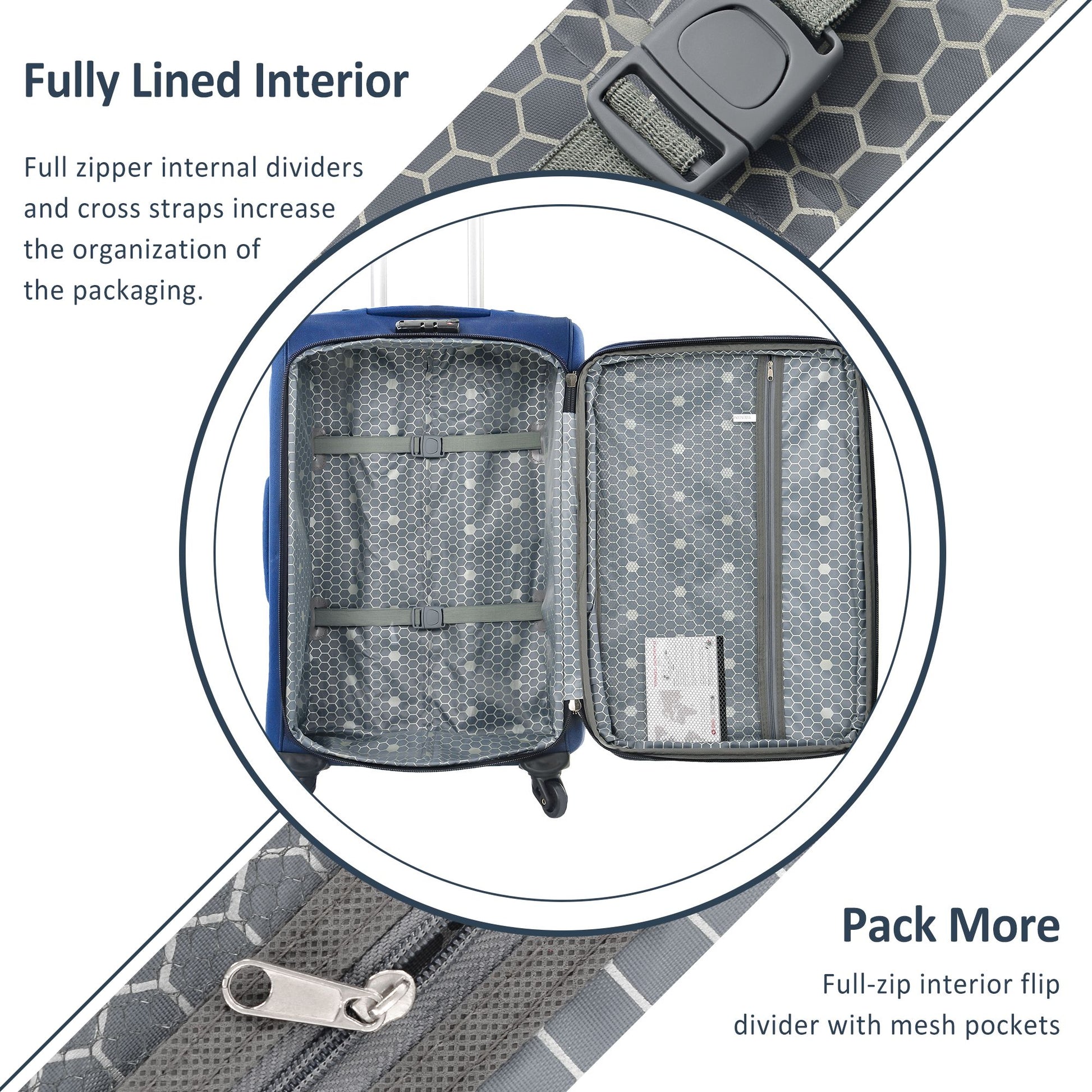 Softside Luggage Expandable 3 Piece Set Suitcase Upright Spinner Softshell Lightweight Luggage Travel Set-22/26/30 inche image 5