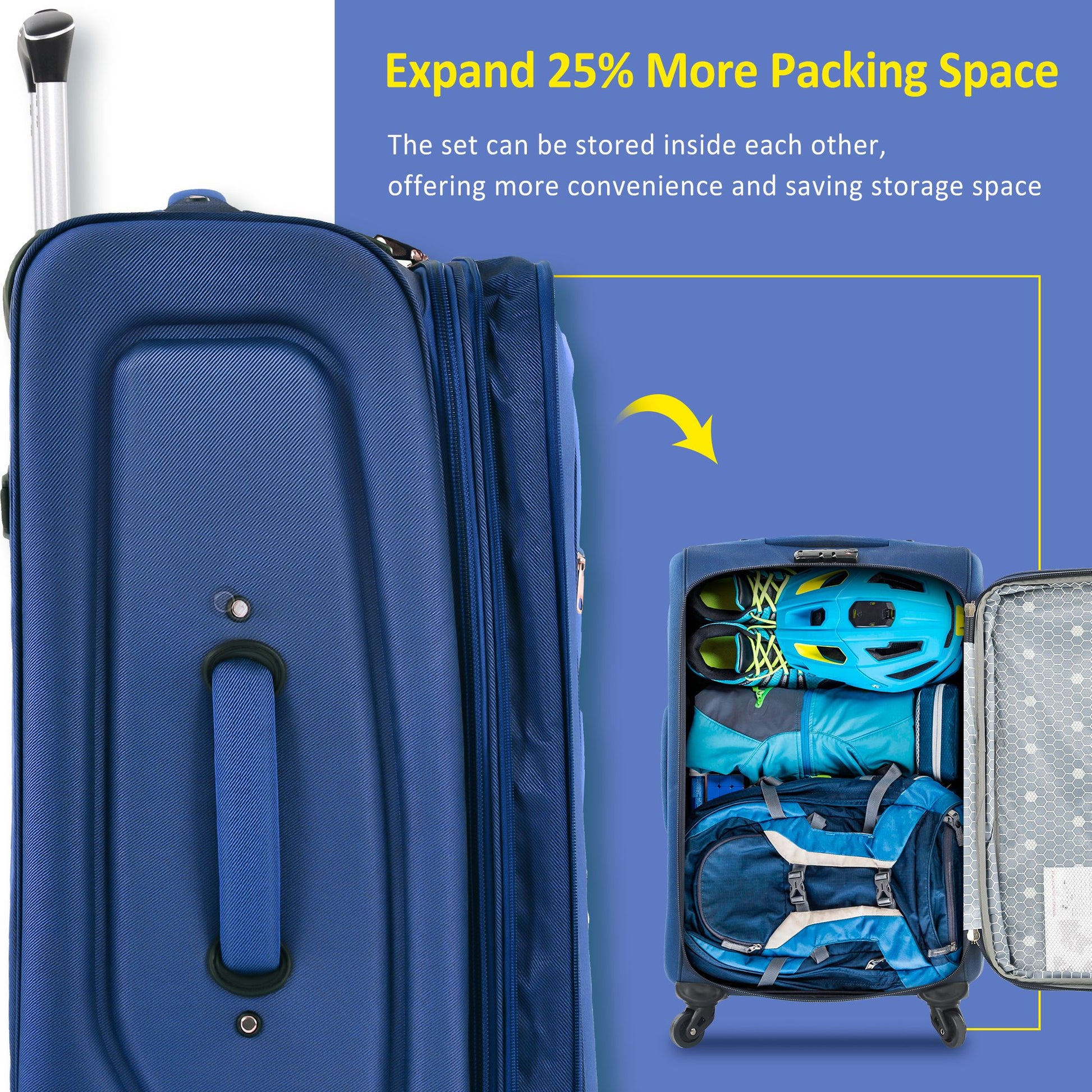 Softside Luggage Expandable 3 Piece Set Suitcase Upright Spinner Softshell Lightweight Luggage Travel Set-22/26/30 inche image 2
