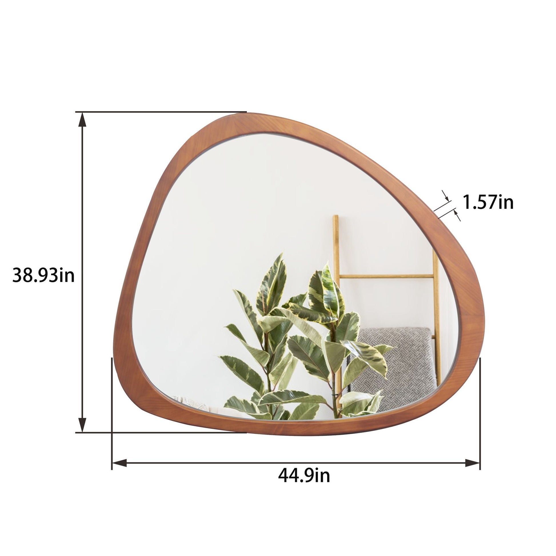 Solid Wood Mirror 45 Inch Asymmetrical Wall Mirror Wooden Framed Mirror Large Sized Dressing Mirror, for Living Room, Be image 11